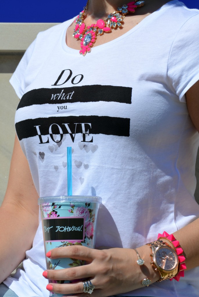 Do What You Love, Graphic Tee, Pink Necklace, Statement Jewelry, Gold Accessories