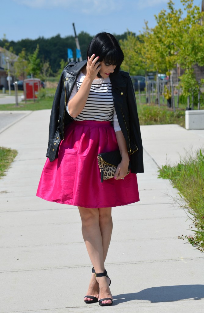 Bright pink shop skirt outfit