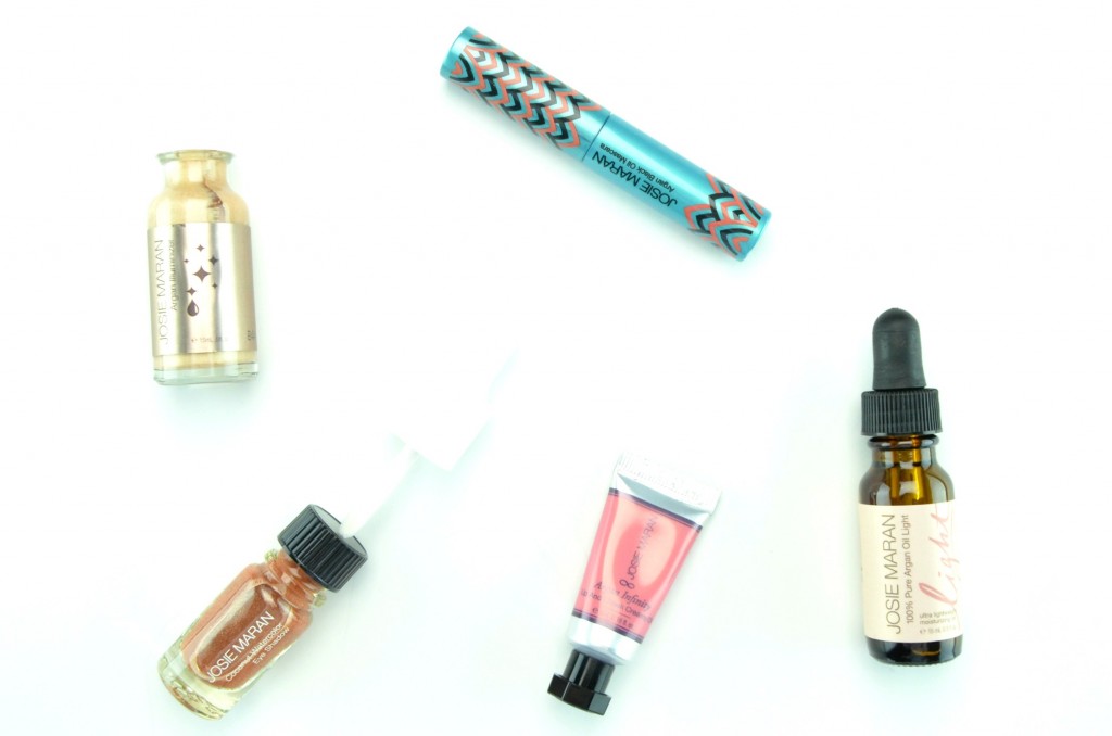 Josie Maran Winter Dreams Argan Colour Collection review, Argan Black Oil Mascara, Argan Infinity Lip and Cheek Creamy Oil, Coconut Watercolor Eyeshadow, Argan Illuminizer, 100% Pure Argan Oil Light