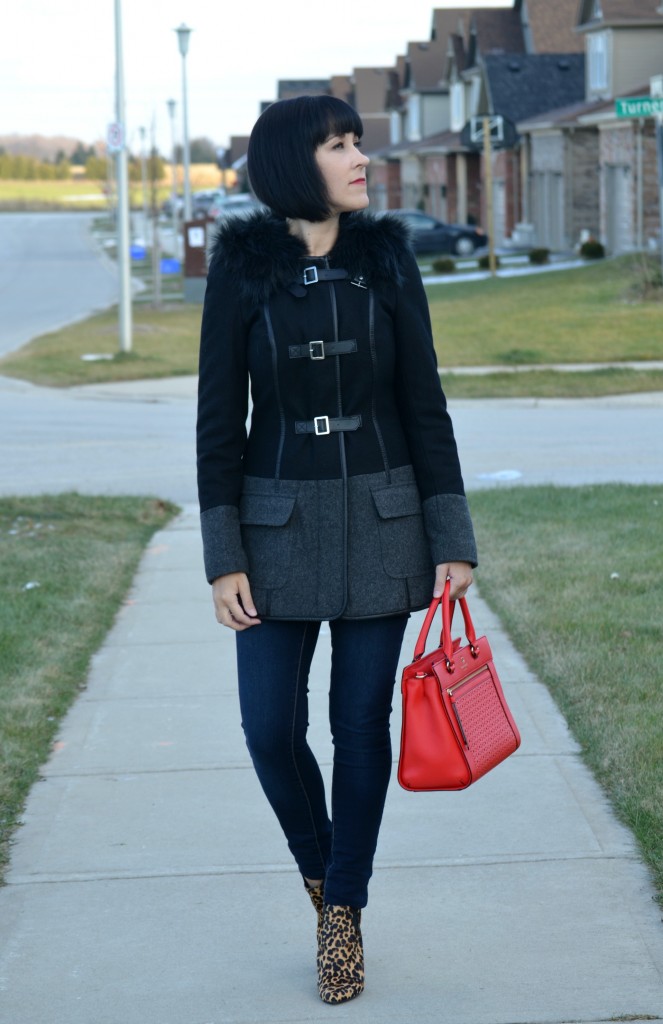 What I Wore, Winter Coat, RW& Co, Handbag, Kate Spade, Jeans, Smart Set, Booties, Nine West