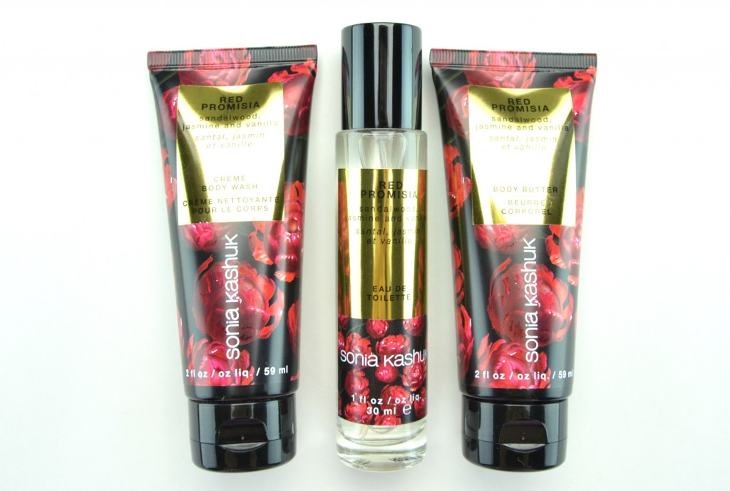 Sonia Kashuk Red Promisia Bath and Body Travel Set, body butter, eau de toilette, crème body wash, Toronto Blog, How to apply, makeup trends, crimes of beauty, beauty blog