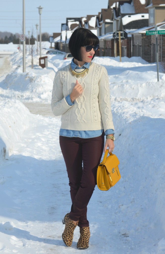 guess watch, mustard Purse, Phillip Lim for Target, purple Jeans, Smart Set jeans, animal print Booties, Vionic boots