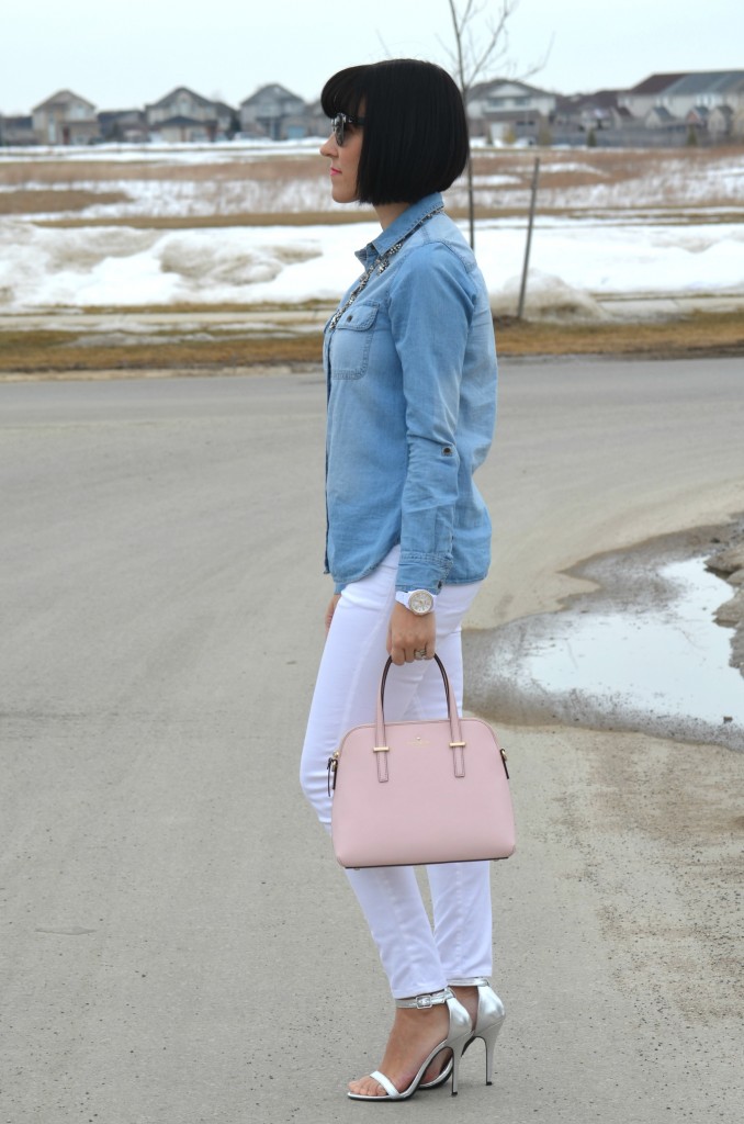 White Watch, Fossil watch, white jeans, the gap jeans, silver heels, silver strappy sandals, urban originals shoes, Canadian fashion blogger, western outfit
