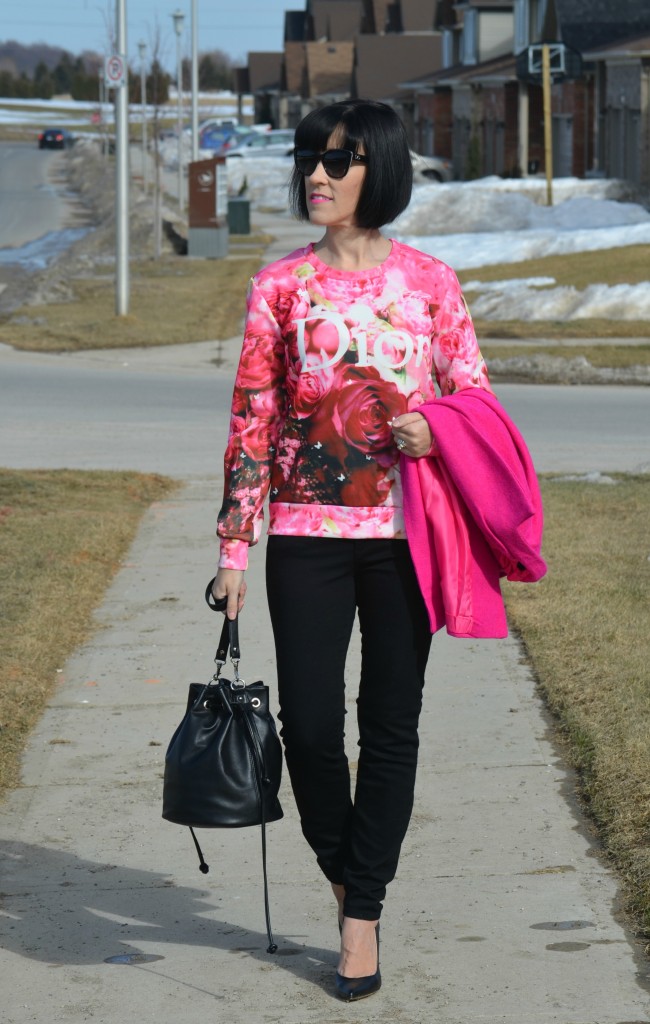 What I Wore, dior sweater, pink sweater, sheinside sweater, hot pink jacket, sheinside coat, D&G Sunglasses, SmartBuyGlasses, Canadian fashionista, Canadian fashion blogger