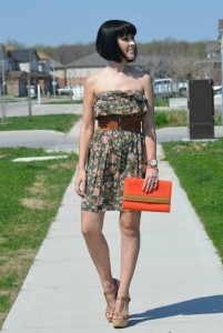 What I Wore, floral Dress, Smart Set dress, pinkstix, gold oversize watch, Michael Kors watch, orange Clutch, Wedges, Aldo wedges, Canadian fashionista