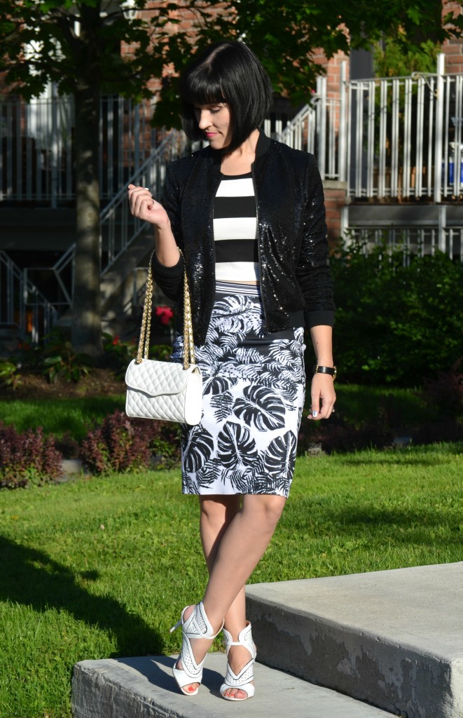 What I Wore, Canadian fashionista, Gerry weber giveaway, Sequins Jacket, guess jacket, Sheinside top, Gerry weber, Rebecca Minkoff Purse, Shopbop purse, nine west white heels