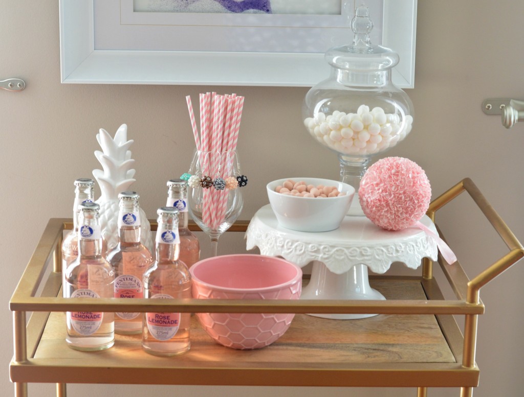 pink bar cart decor