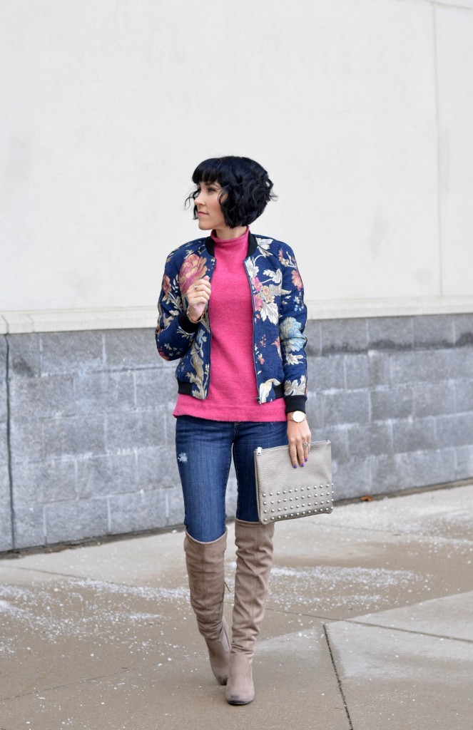 blog Toronto, blog Canada, fashion tips, fashion style, fashion bloggers Toronto, Steve Madden OTK Boots , otk boots, gap sweater, floral bomber jacket 