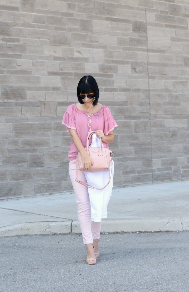 giant tiger, pink on pink, pink outfit, sprinttime outfit, monocromatic outfit, pink jeans, nude heels, nude sandals, canadian fashion blogger