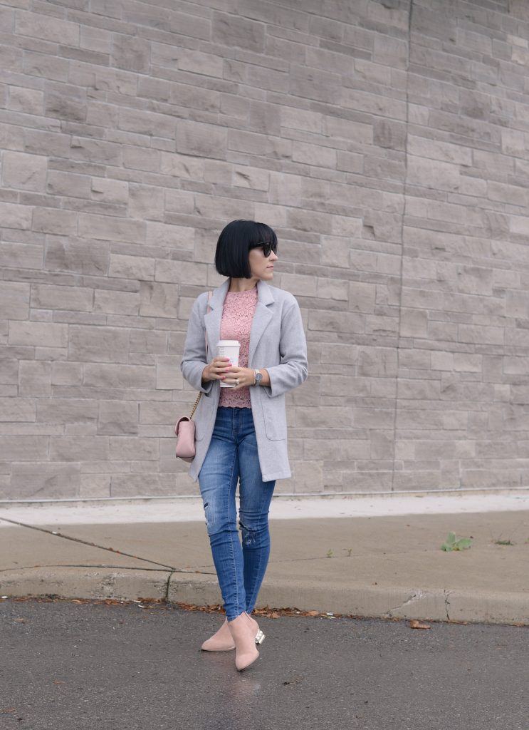 Spring Fashion Trends, zara blouse, grey cardigan, how to style a cardigan, Gucci marmont, pink Gucci purse, pink purse, celine sunglasses, Daniel wellington watch, gap skinny jeans, Jeffery campbell shoes, pink booties