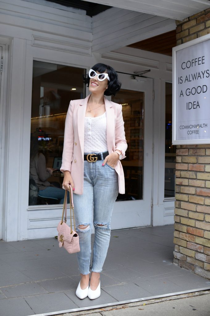 High waisted outlet jeans with cardigan