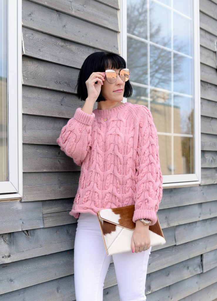 Pink Chunky Knit Sweater Zara 