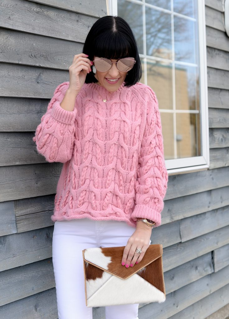 Pink Chunky Knit Sweater Zara 