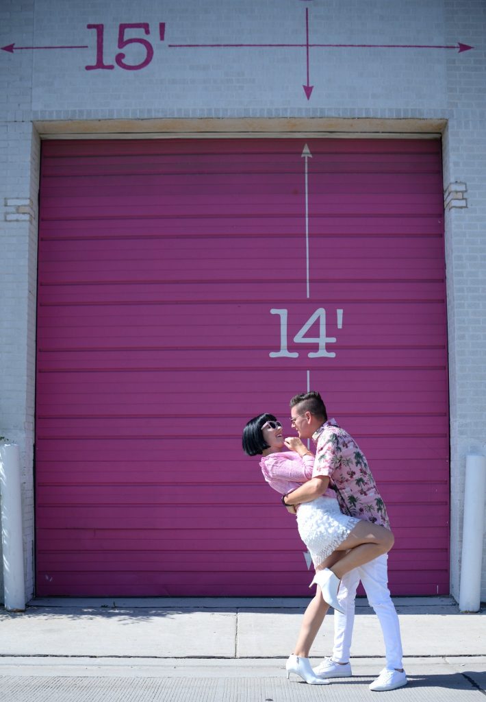 Pink Garage with White Arrow at 1670 N Ada St.