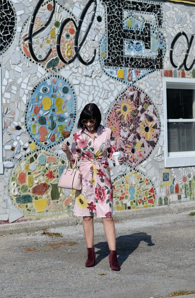 How to Wear a Floral Dress All Year Long, floral dress, chic wish dress, chicwish dress, how to style florals in fall, how to wear florals, how to wear a floral dress in winter, aldo booties, poppy & peonies