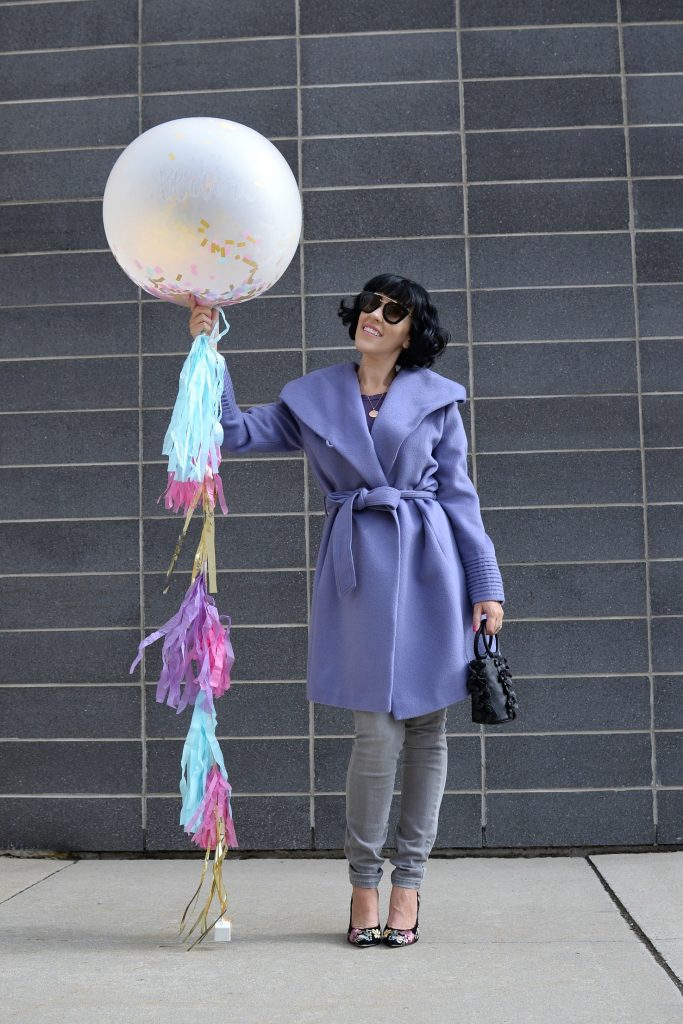 how to style a winter coat, how to pick an investment winter coat, Sentaler Winter Coat, Channers London, Karen Walker Sunglasses, Victoria Emerson Necklace, Ela Purse, Ron White Pumps, Purple Winter Coat, Sentaler Jacket 