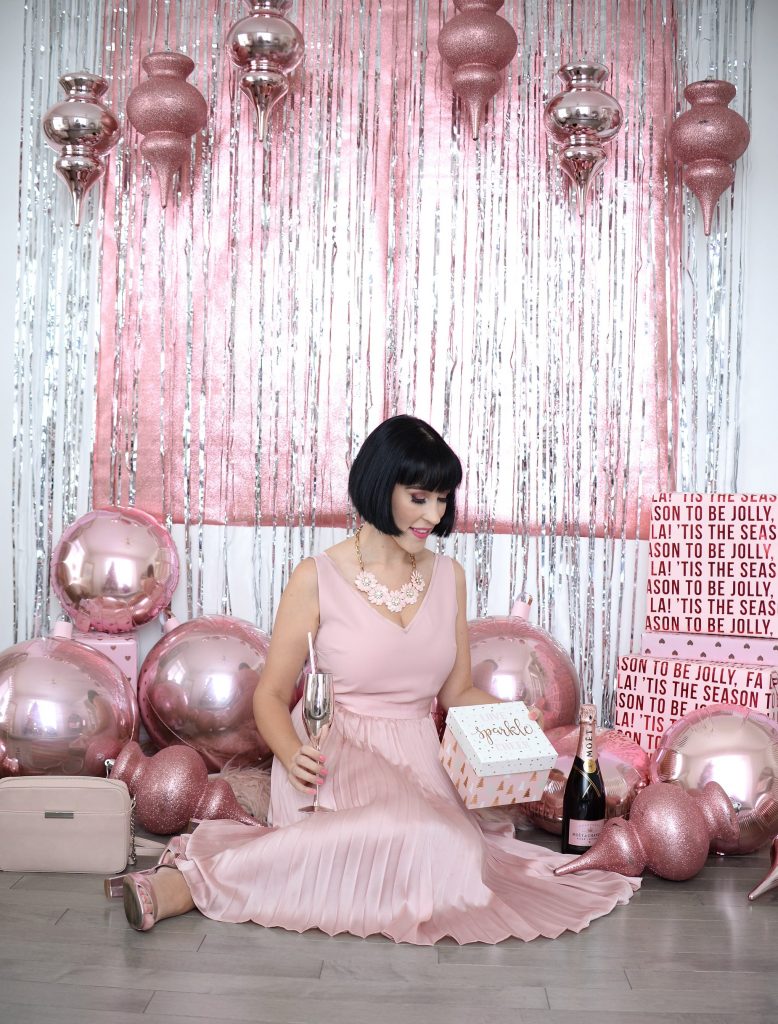 Pink party dress, perfect holiday dress, banana republic dress, Christmas party dress, how to style a fancy dress, le chateau shoes, le chateau style, Christian paul watch, Canadian fashion blogger, London Ontario blogger 