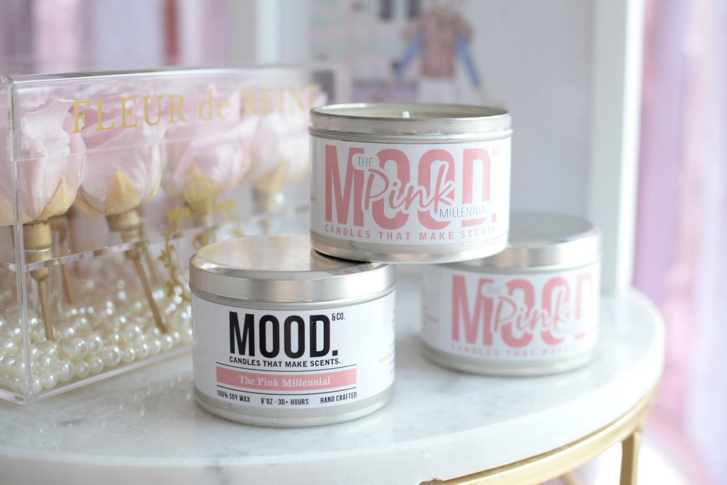 The Pink Millennial Candle made by Mood & Co. in London, ON