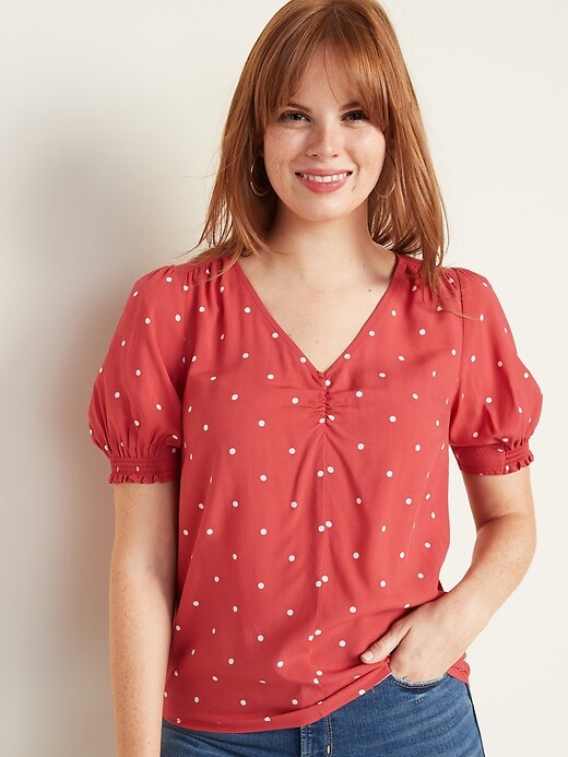 Old Navy polka-dot V-Neck Smocked-Sleeve Top