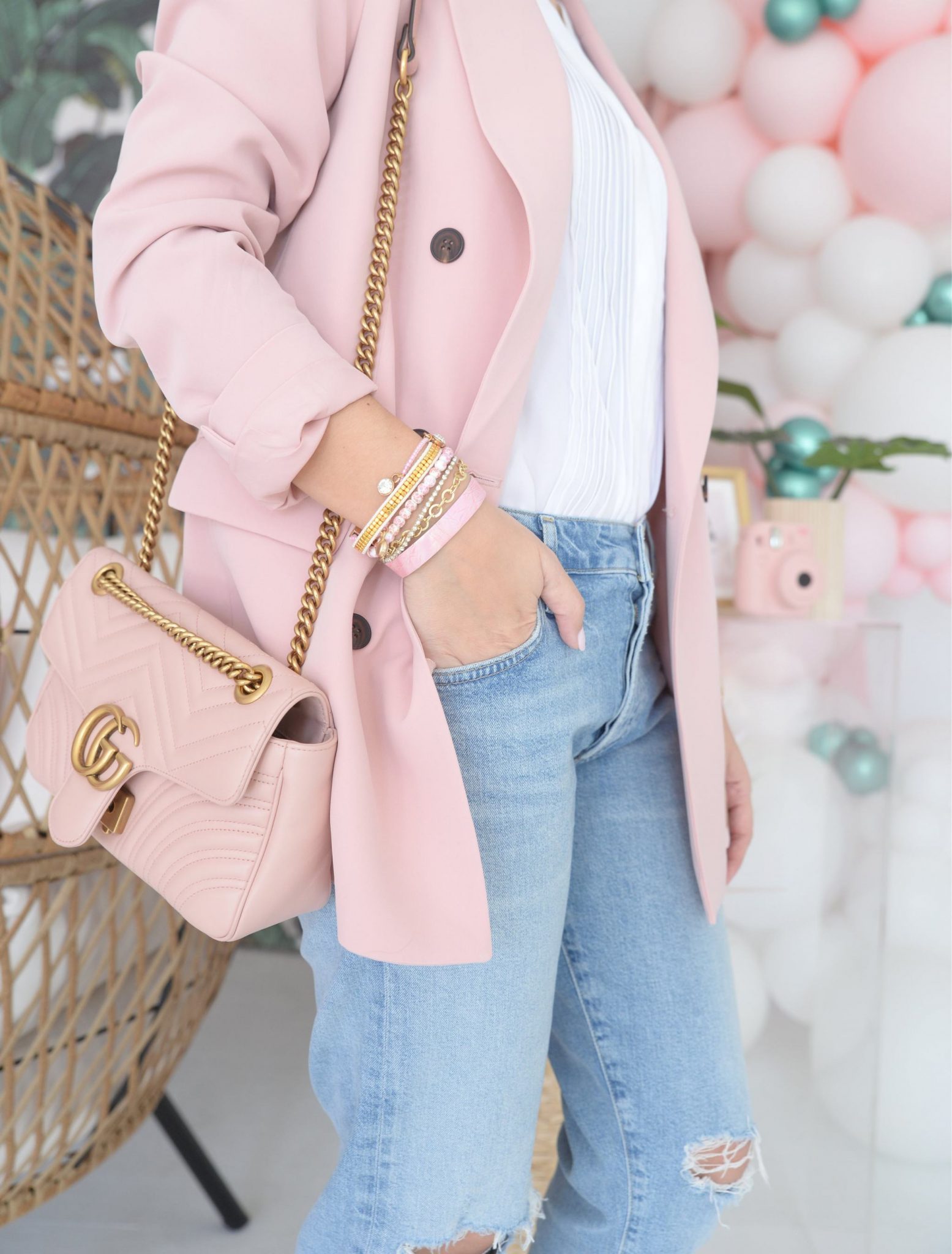BLUSH PINK…  Pink bags outfit, Denim fashion, Pink handbags
